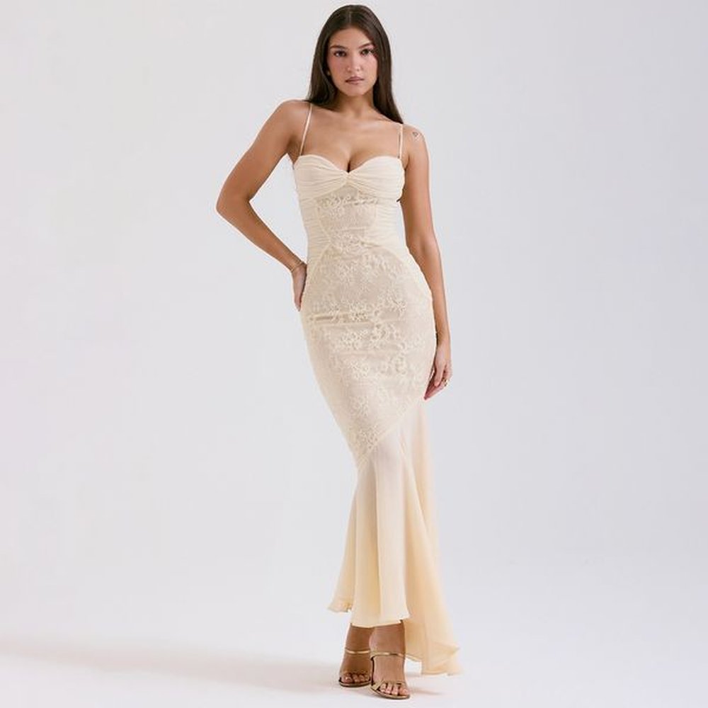 lace patchwork sexy long dress for women spaghetti strap sleeveless