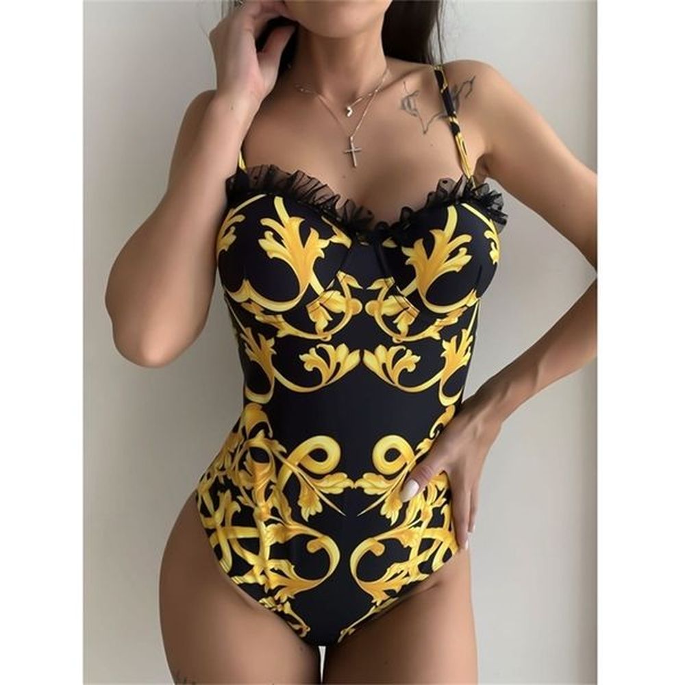 lace sexy women swimsuit female gold print thong brazilian push