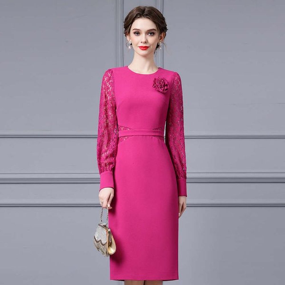 lace splicing dress new style chest flower decoration high
