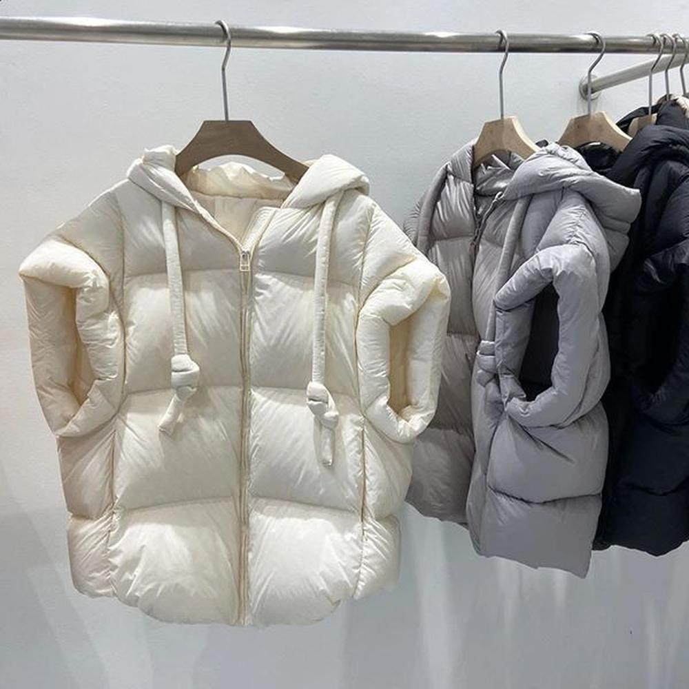 lagabogy winter womens chic hooded zipper inflatable coat white