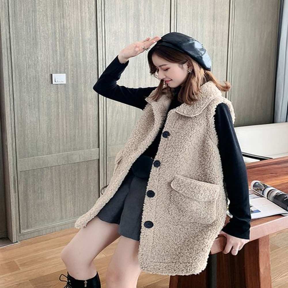 lamb hair vest women autumn retro loose sleeveless jacket waistcoat