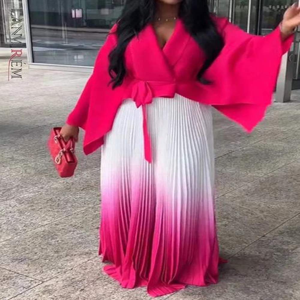lanmrem pleated gradient twopiece set for women solid color irregular