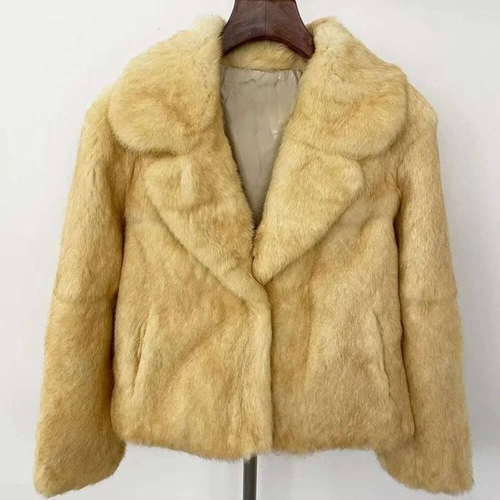 lapel young short natural coat lady rabbit female solid fur