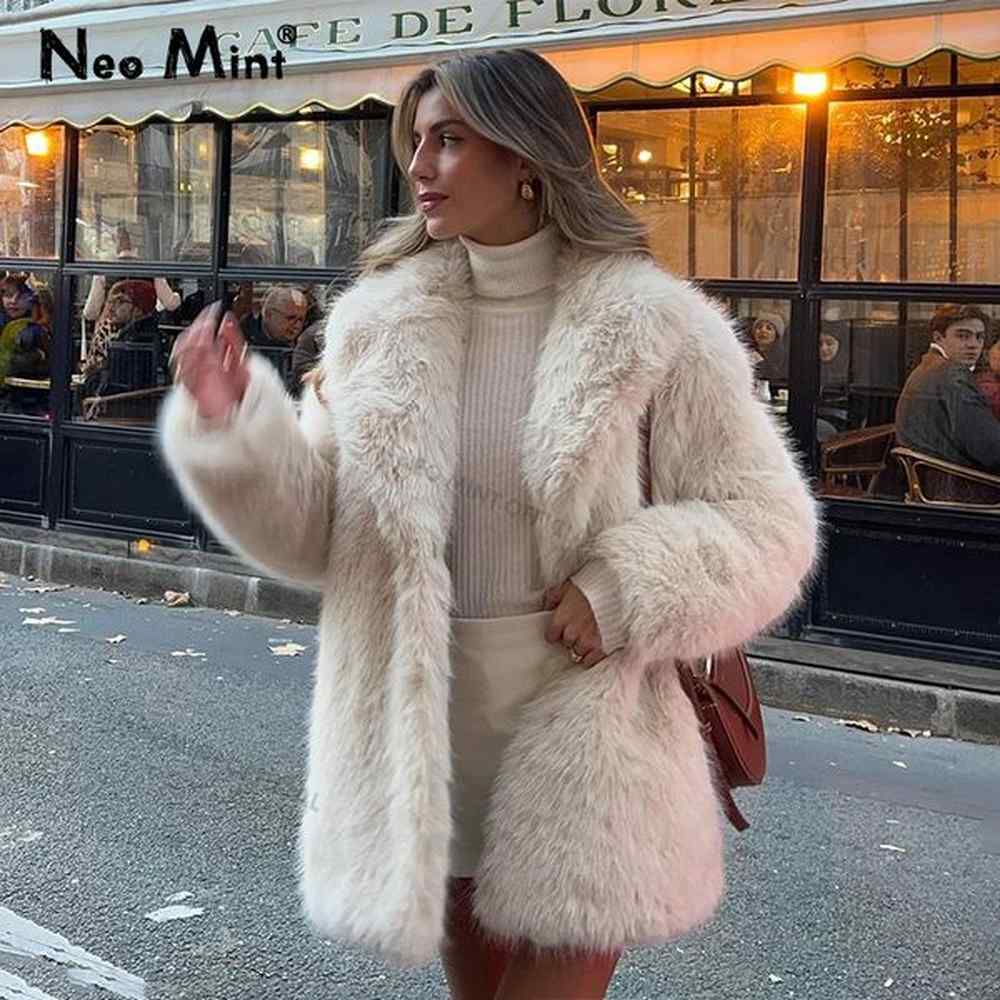 lapels faux coat women winter brand designer fluffy fox
