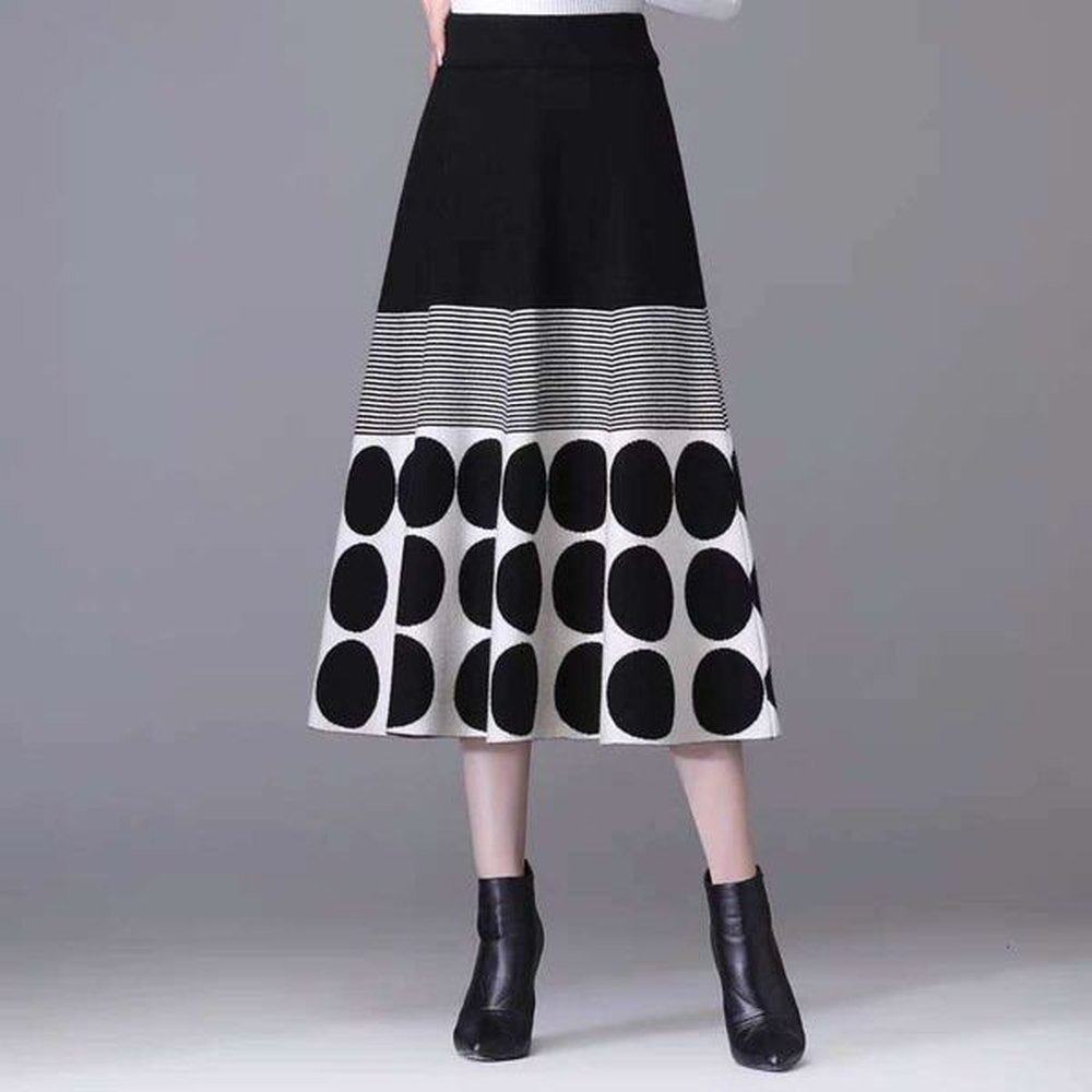 large polka dot knitted midi for women in autumn winter