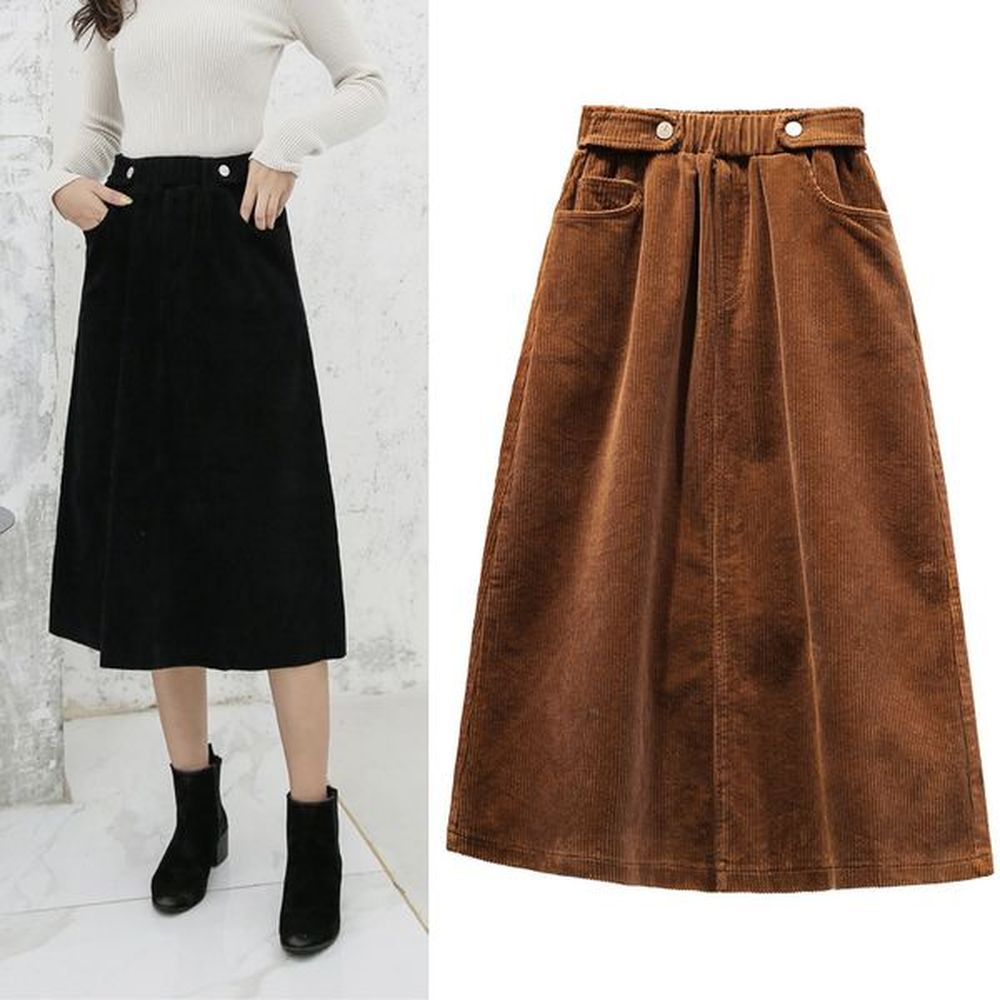large size corduroy womens skirt midlength high waist fat mm