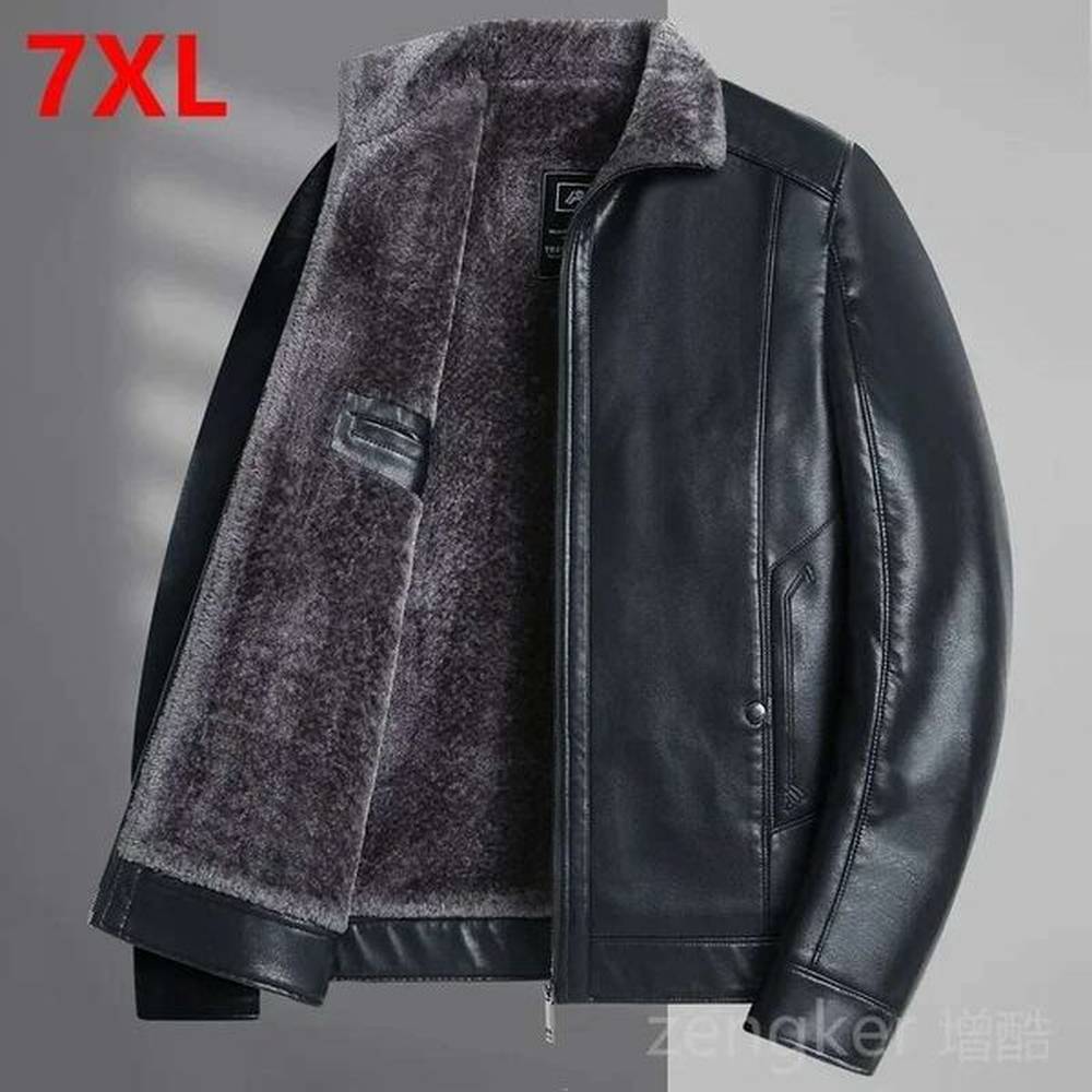 Large size men's PU male tide winter extra large men loose man leather fleece 7XL 6XL waterproof jacket