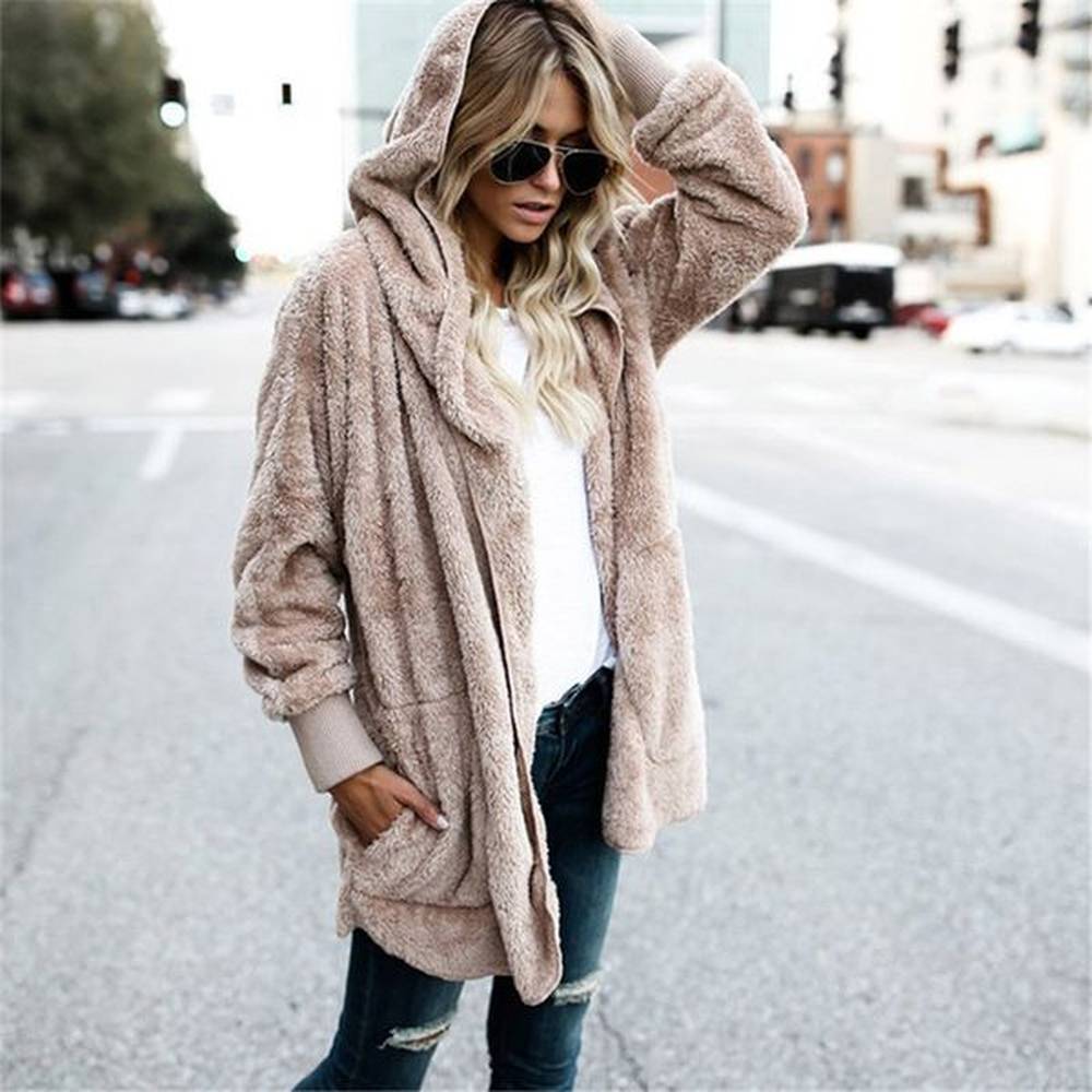 large size sxl faux fur teddy bear women fashion open