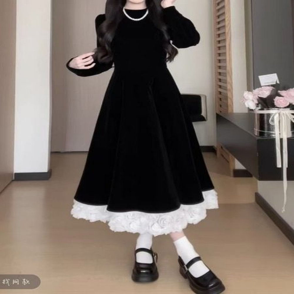 large size temperament allmatch princess velvet little black dress winter
