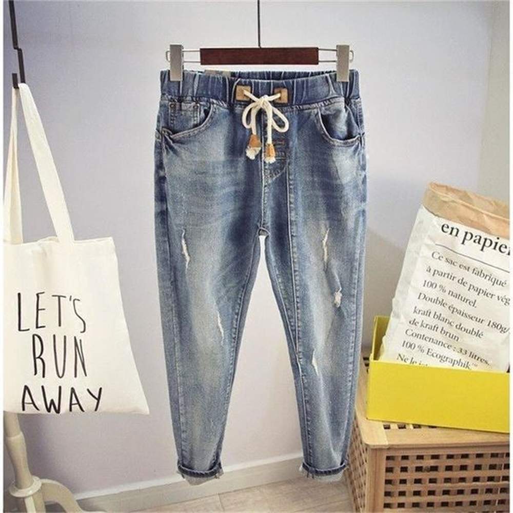 large size women denim wide leg jeans pants spring autumn