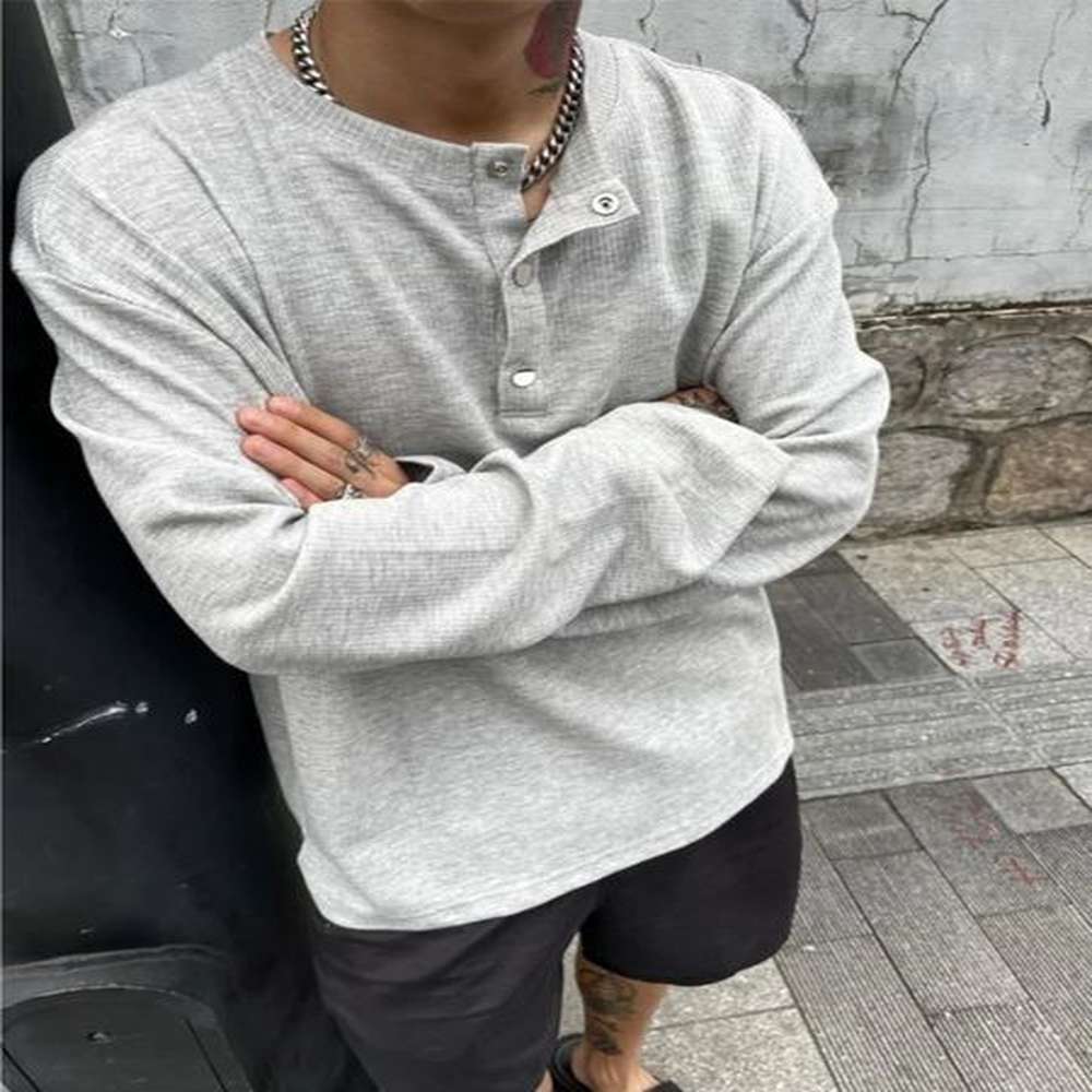 Large Unicolor Mens T-shirt Pocket Pullover Solid Color Mens Top Long Sleeve Top Polyester It Elastic Japanese Y2k 241112