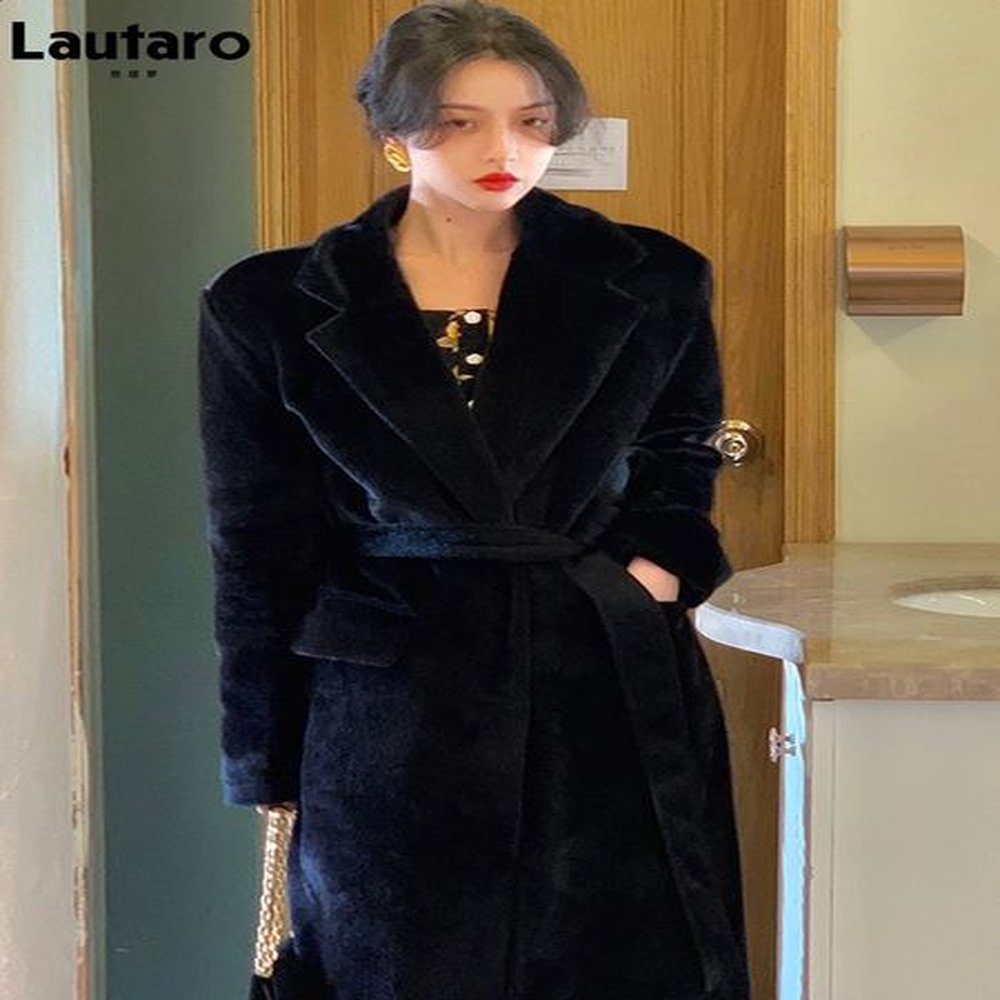lautaro winter extra large black soft artificial fur trench coat