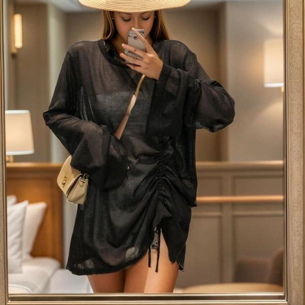 lazy ice silk knitted shirt for womens summer thin long