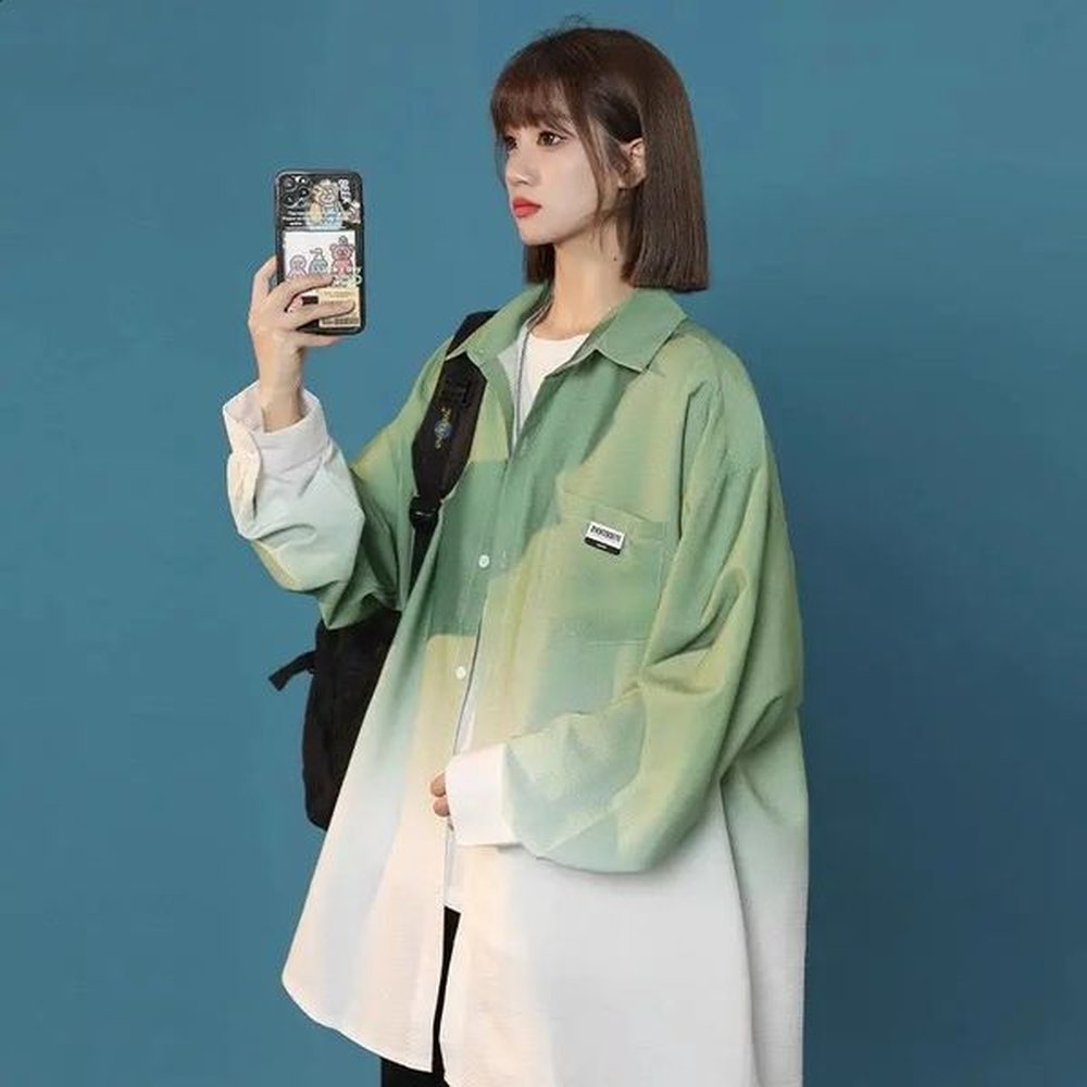 lazy style gradient color long sleeve womens springsummer oversized loose