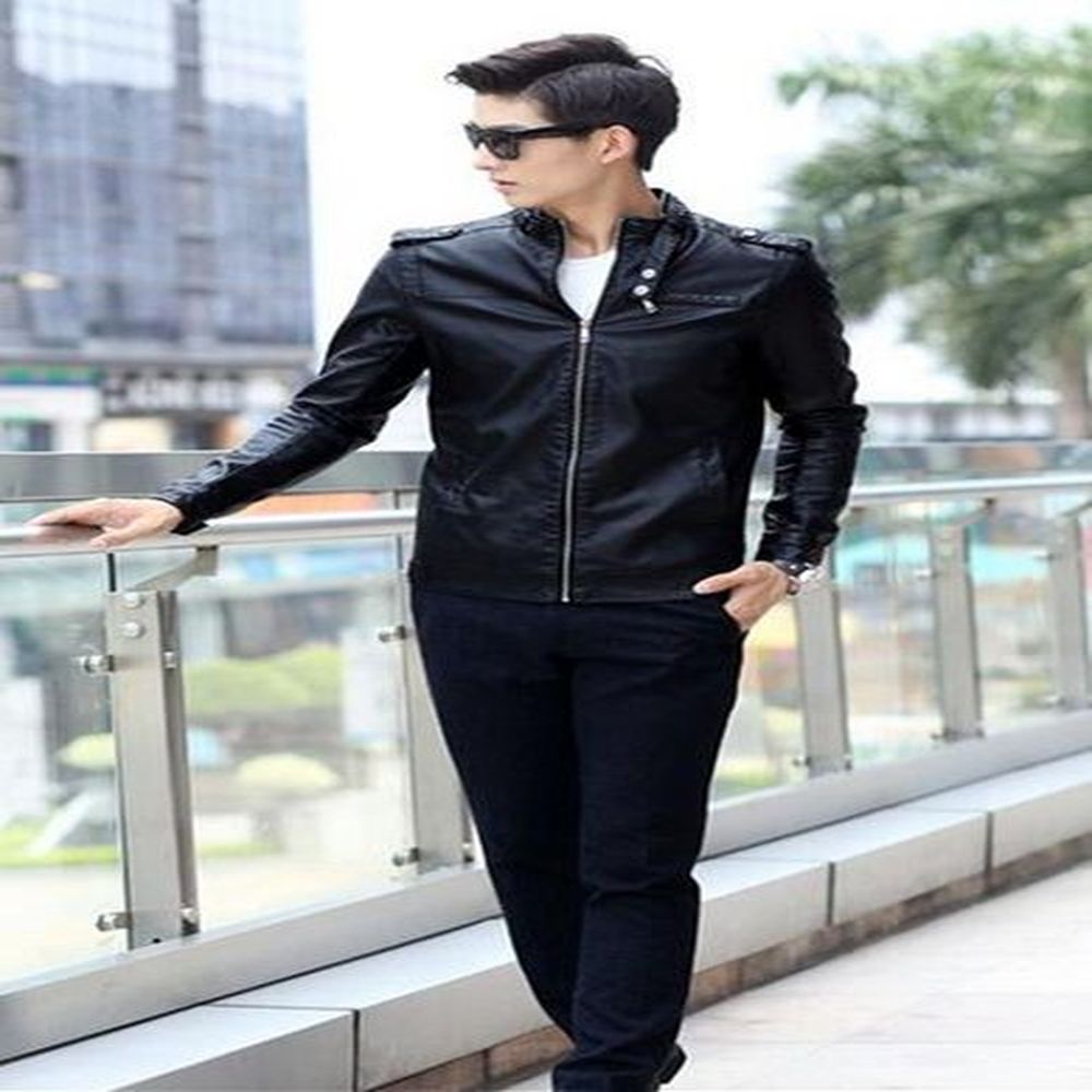 leather men's spring stand Shore design loose fitting leather jacket outerwear lead singer dress costumes clohting / S-3xl