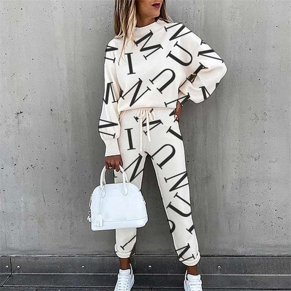 leisure letter printing piece set runner brushed long sleeved top