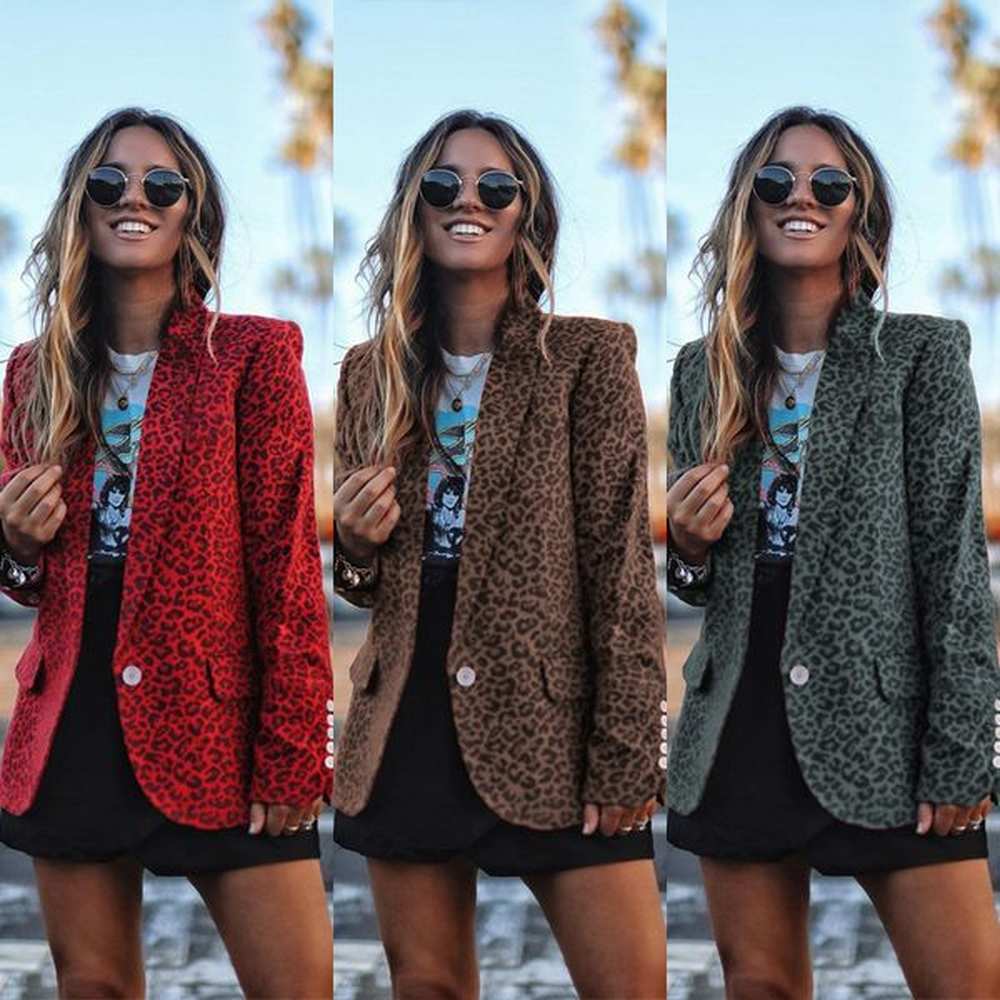 leopard print blazer feminino clothes with button blazer jacket