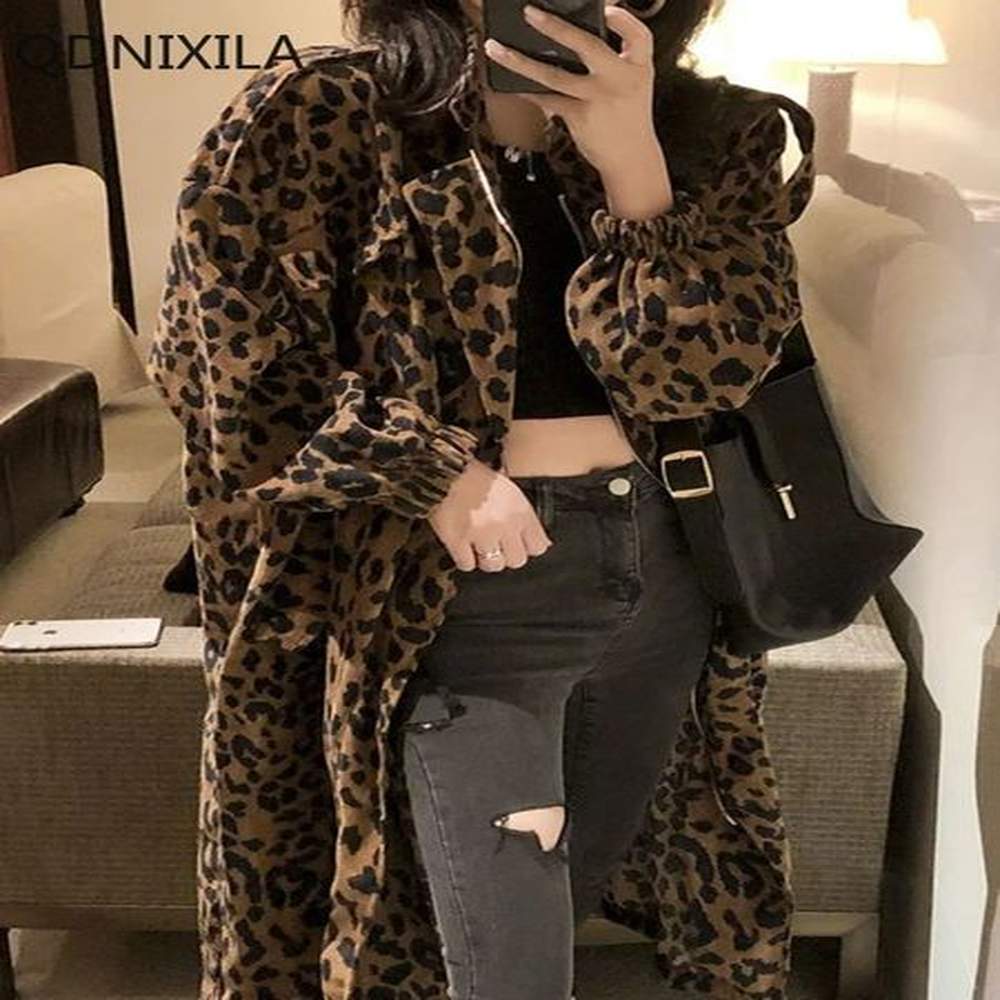 leopard print trench coat for women loose tooling jacket medium