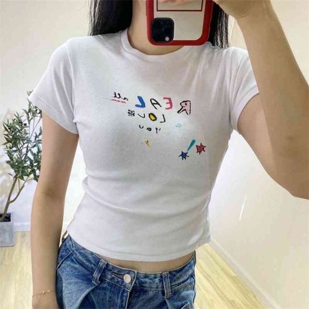 letter graffiti tees cotton white short sleeve cute oneck tshirt