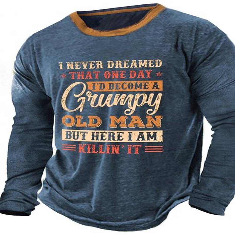 Letter Graphic Print Mens Vintage Classic Long Sleeve Casual Sports Oversized Top Outdoor TShirt 250113