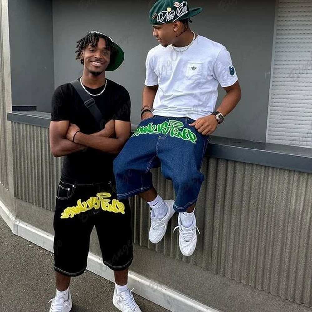Letter print fashion oversized loose hip hop casual denim shorts mens y2k baggy punk Harajuku goth shorts men streetwear 241209