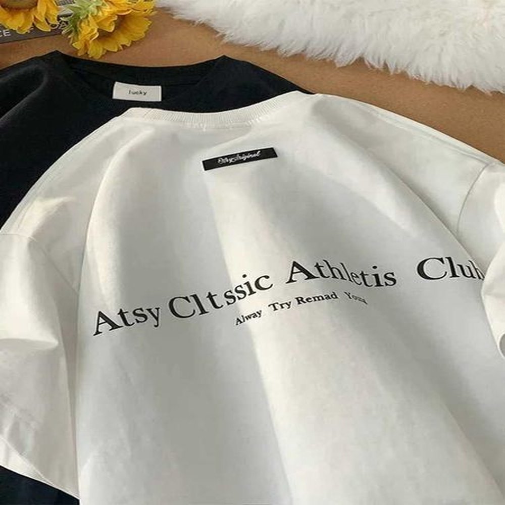 Letter Printed Casual Crew Neck Short Sleeve Comfort 100% Cotton Mens Summer T-shirt Fashion Trend T-shirt Y241113