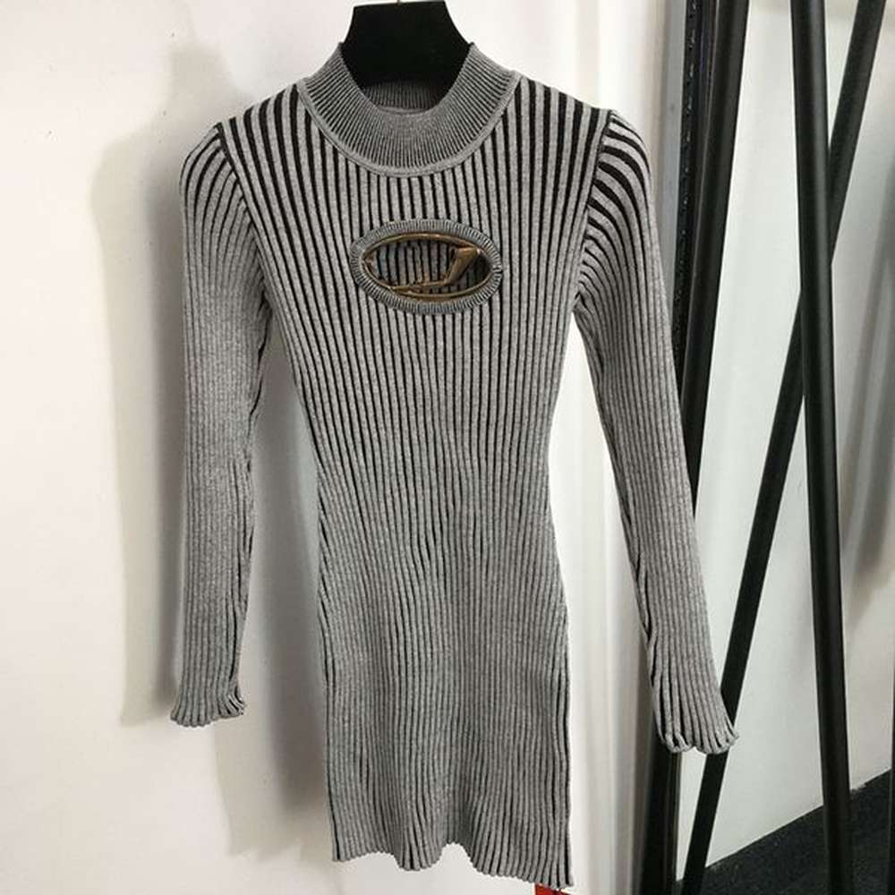 letter women knitted dress luxury designer slim dresses chest sexy
