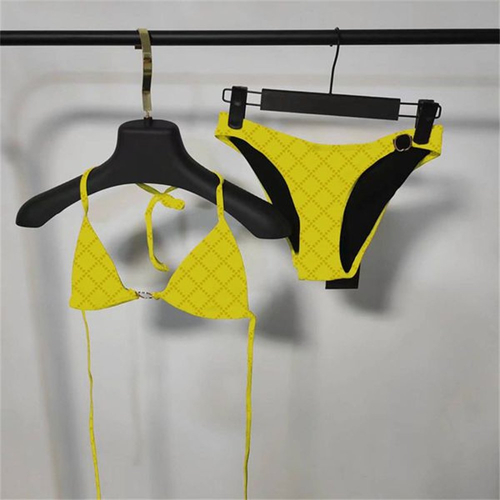 letters chain bikinis padded designer swim bra briefs with tie