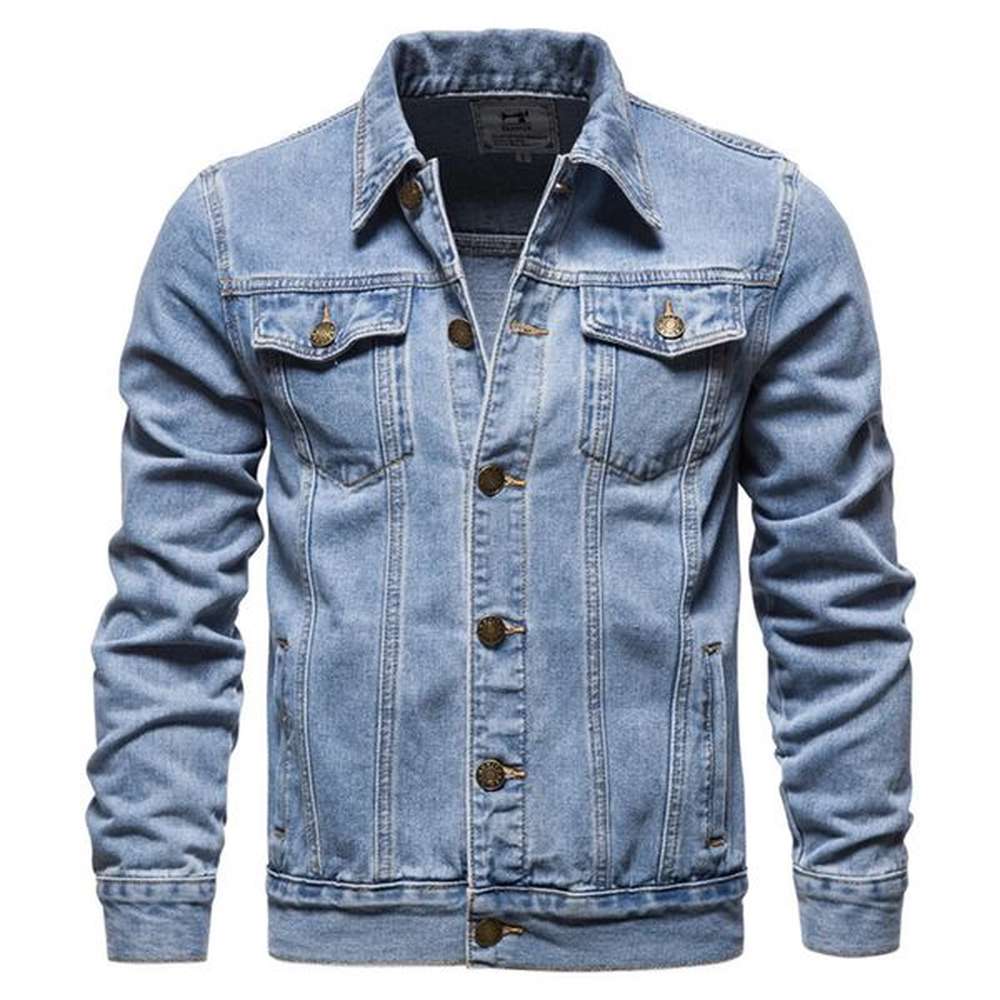 Light Blue Denim Jacket Men Classic Streetwear Punk Motorcycle Ripped Print Cowboy Outwear Casual Hole Male Fashion Jeans Coat 250208