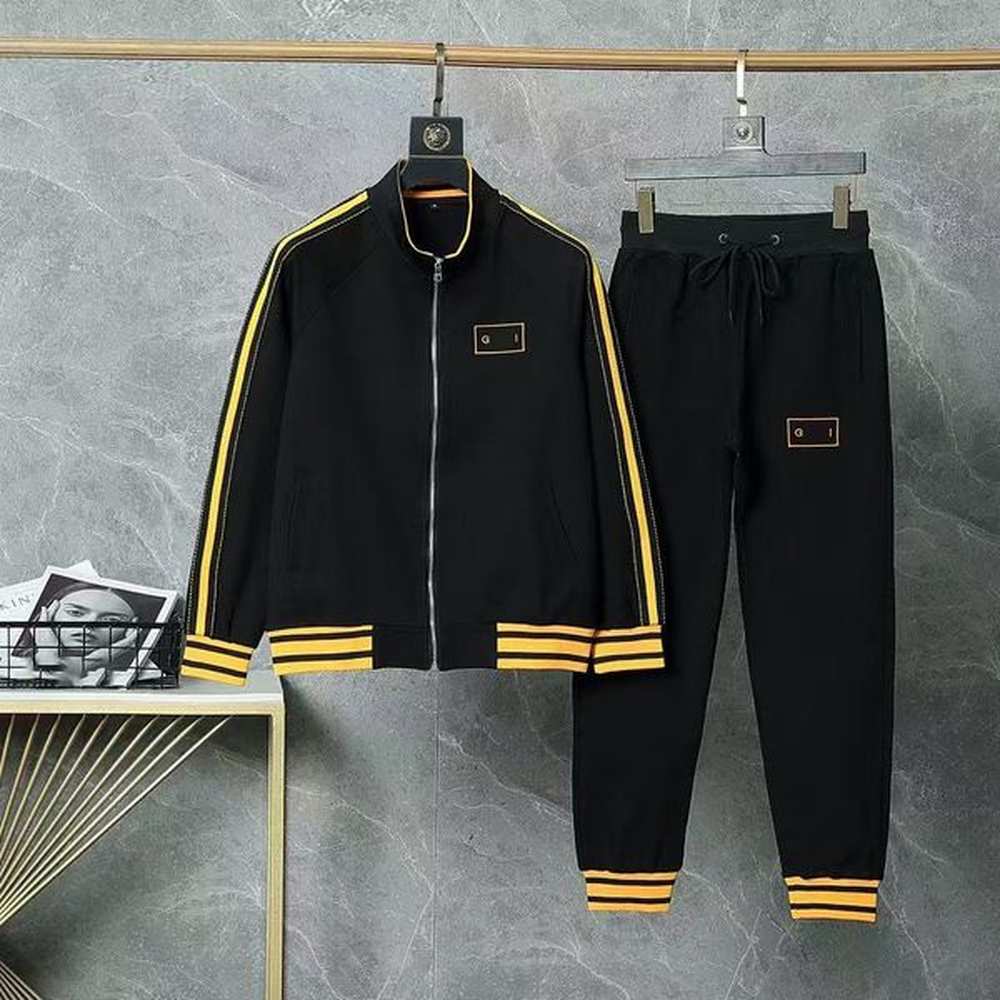 Light luxury fashion autumn and winter trend men's long-sleeved casual sports suit stand collar hoodie pants two-piece set