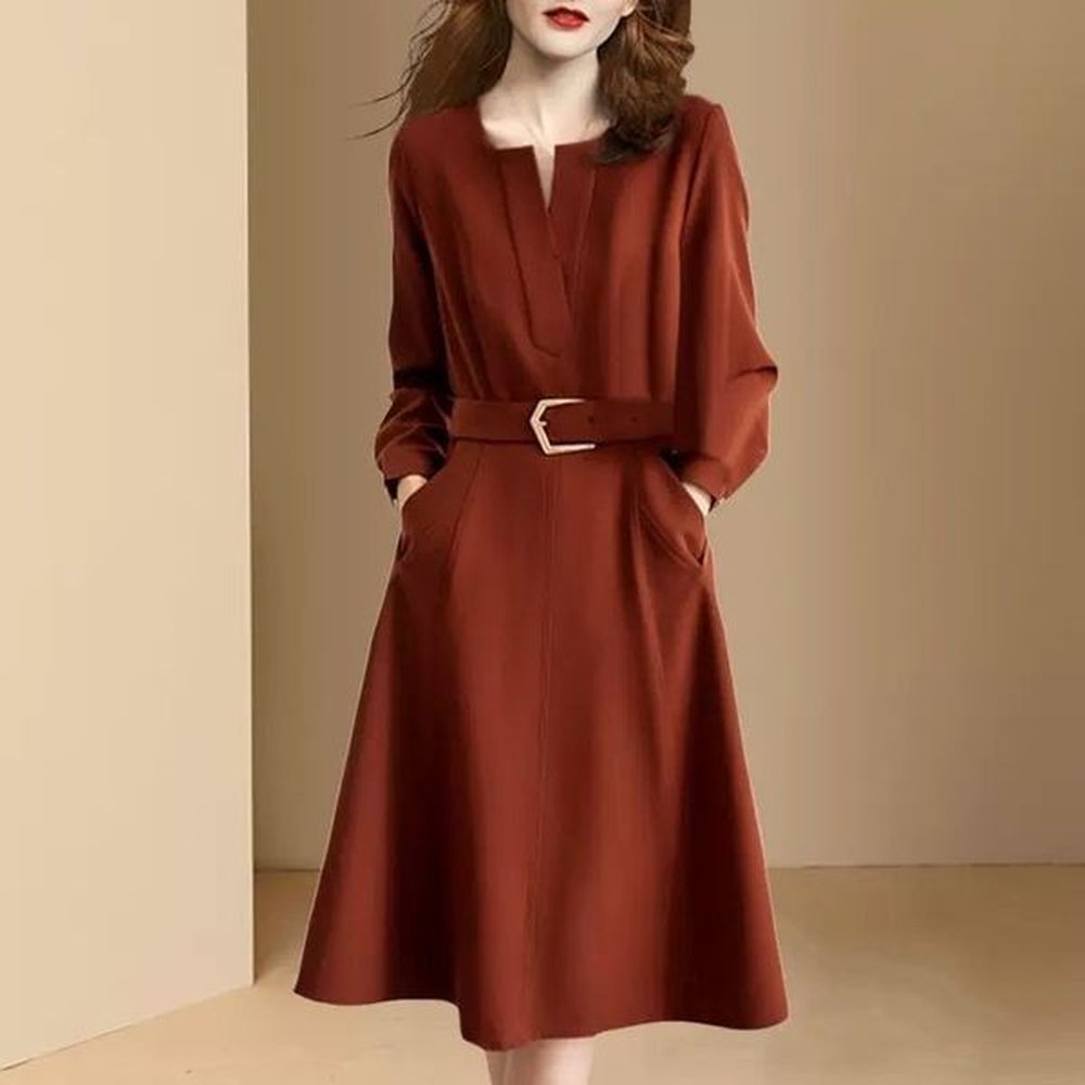 light temperament vneck design slim fit dress for women
