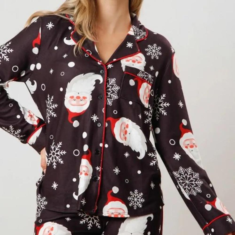 lightweight pajama set womens christmas with santa print long sleeves