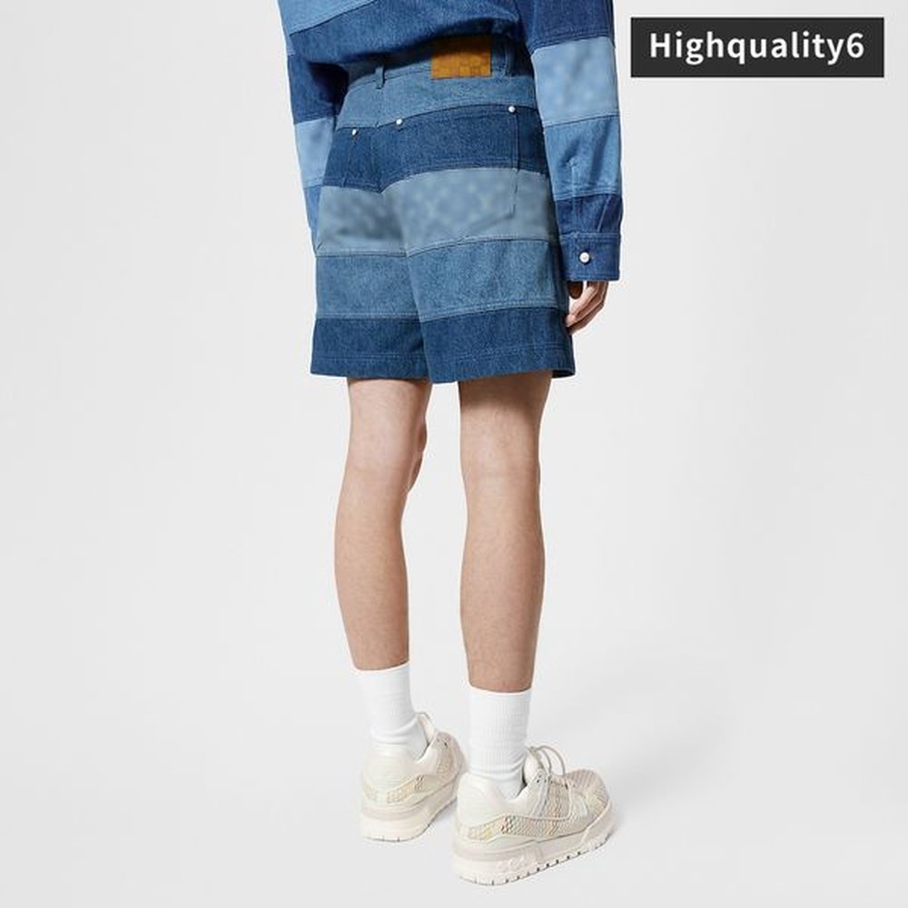 LL new designer shorts, denim shorts, multi-color patchwork washed denim shorts, fashionable and versatile men's jeans, denim polo shir