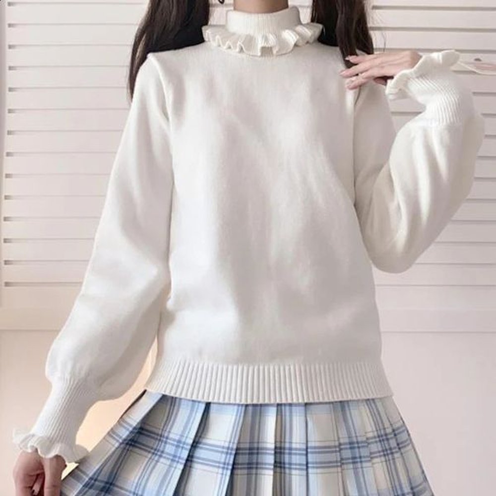lolita sweater top white knitted sweater women fashion white round