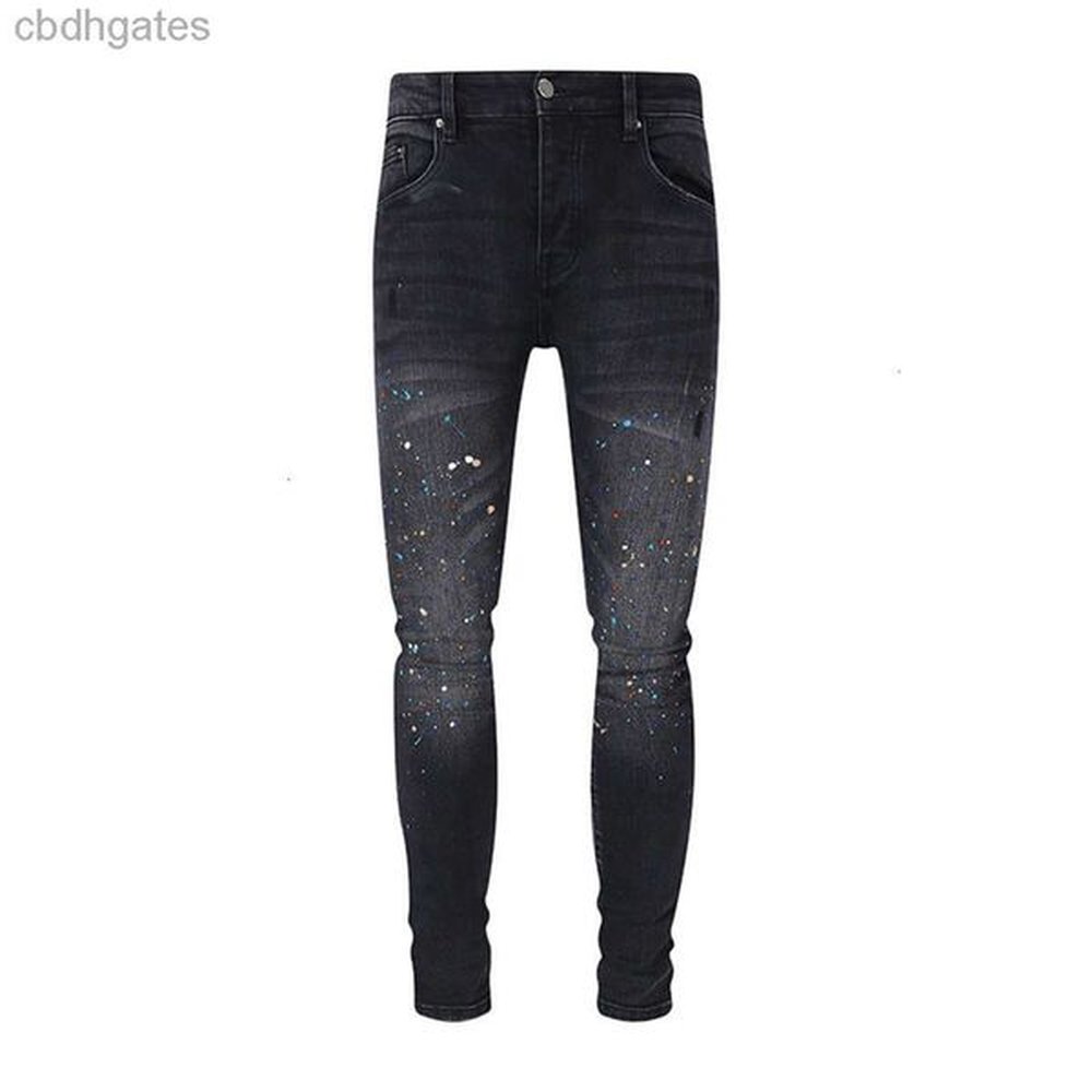 Long American Fashion Designer Amirjeans 2024 Mens Jeans High Mens Street Paint Shop