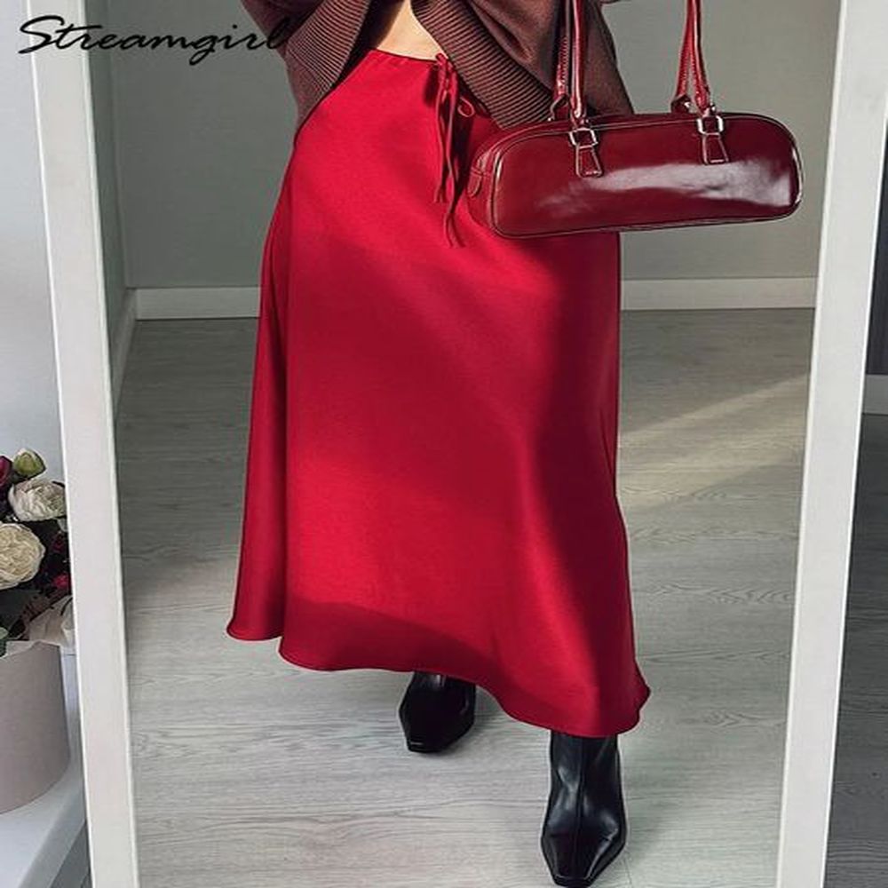 long black satin skirts for women autumn winter maxi