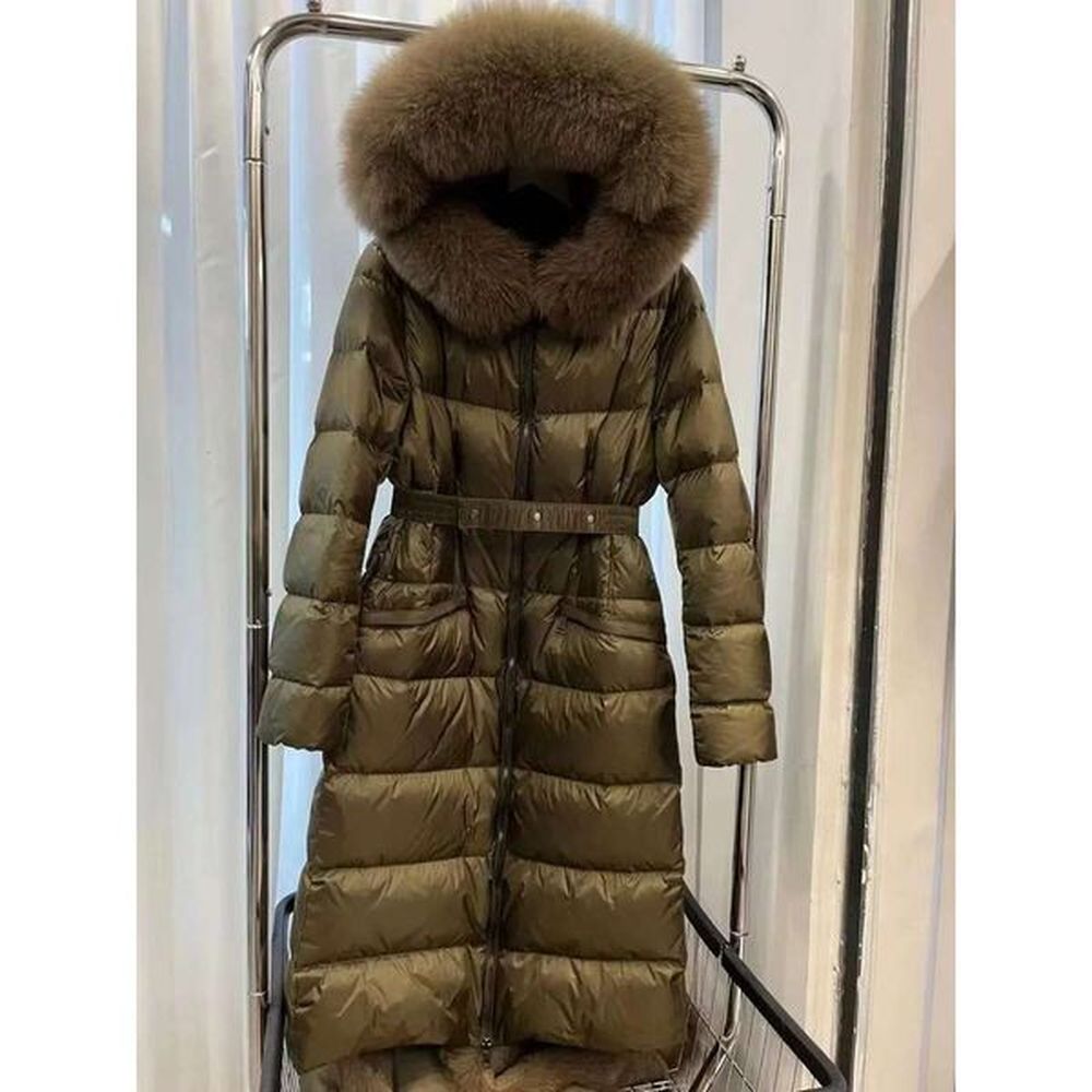 long overcoat belt high quality female warm slim parka white