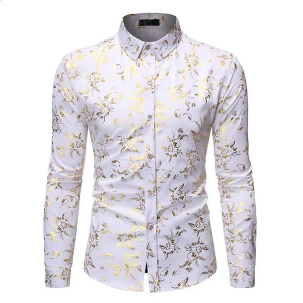 Long Sleeve Hawaiian Shirts Golden Floral Shirts Men Fashion Shirt Casual Beach Blouse Bussiness Camisa Mens Clothing Button Up 240816
