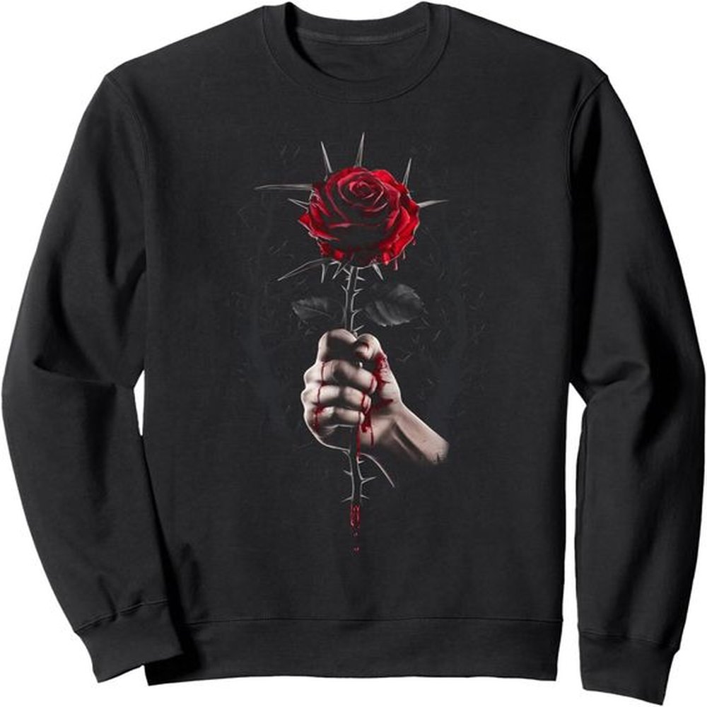 Long Sleeve Shirts for Men sweatshirt Bloody Rose Hand Holding Rose with Thorns and Blood Sweatshirt T shirt Tee Streetwear Casual tops clot