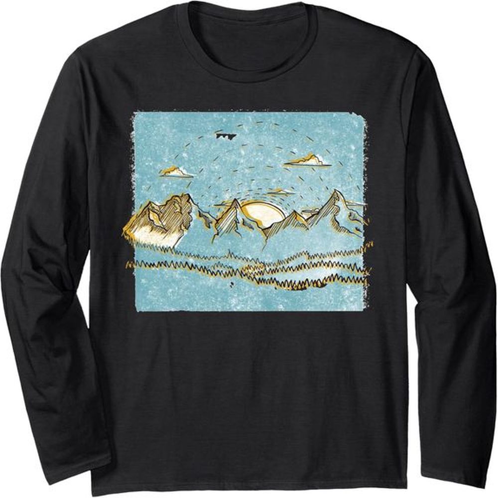 Long Sleeve Shirts For Men Sweatshirt Blue Landscaping Sunrise In The Mountains Nature Tee Streetwear Casual Tops Clothes Free shipping