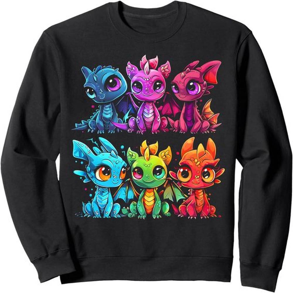 Long Sleeve Shirts for Men sweatshirt Dragon Fantasy Cute Cartoon Dragons Rainbow Art Sweatshirt T shirt Tee Streetwear Casual tops clothes