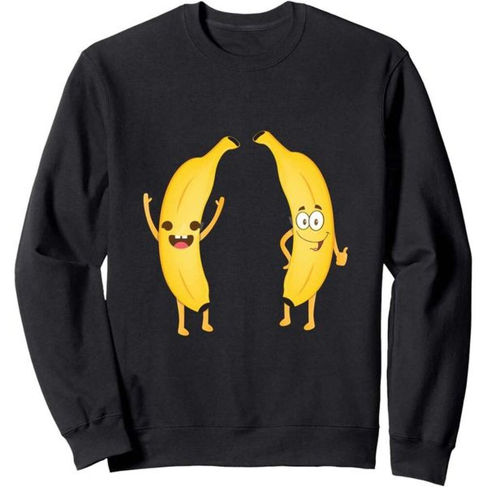 Long Sleeve Shirts For Men Sweatshirt Happy Banana Couple Fingers Up Funny Cartoon Gift Sweatshirt Graphic Tee Streetwear Casual Tops Clothe