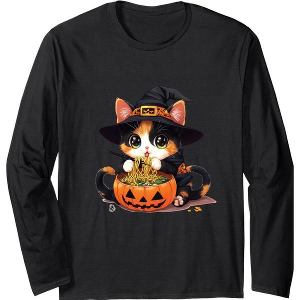 Long Sleeve Shirts for Men sweatshirt Life Is Really Good Halloween Anime Cat Kawaii Ramen Pumpkin Streetwear Casual tops clothes cool
