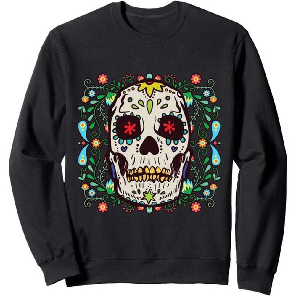 Long Sleeve Shirts For Men Sweatshirt Skull Colored Flowers Funny Cool Friends Gift Sweatshirt Graphic Tee Streetwear Casual Tops Clothes sw