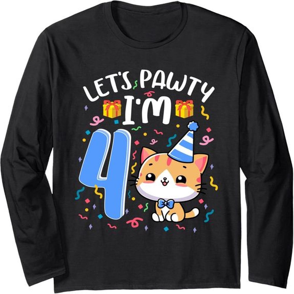 Long Sleeve Shirts For Men Sweatshirt 4 Year Old Boy Cat Kitten 4Th Birthday Tee Streetwear Casual Tops Clothes Free shipping