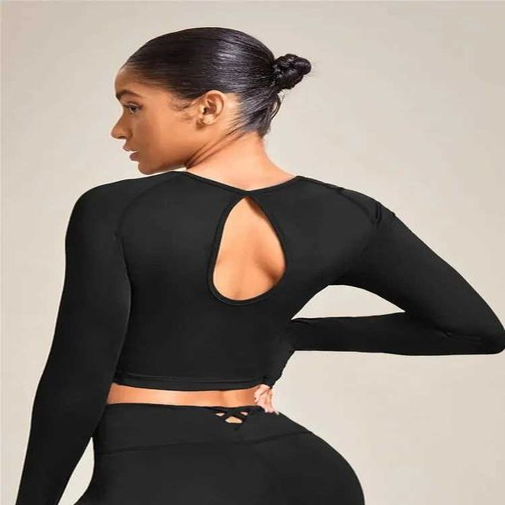 long sleeve solid color yoga pilates shirts for women quick