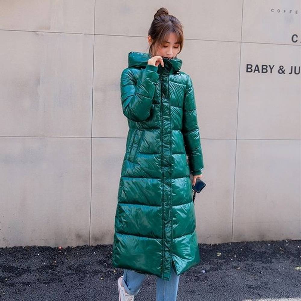 long slim stand collar glossy down parka jacket coat fashion