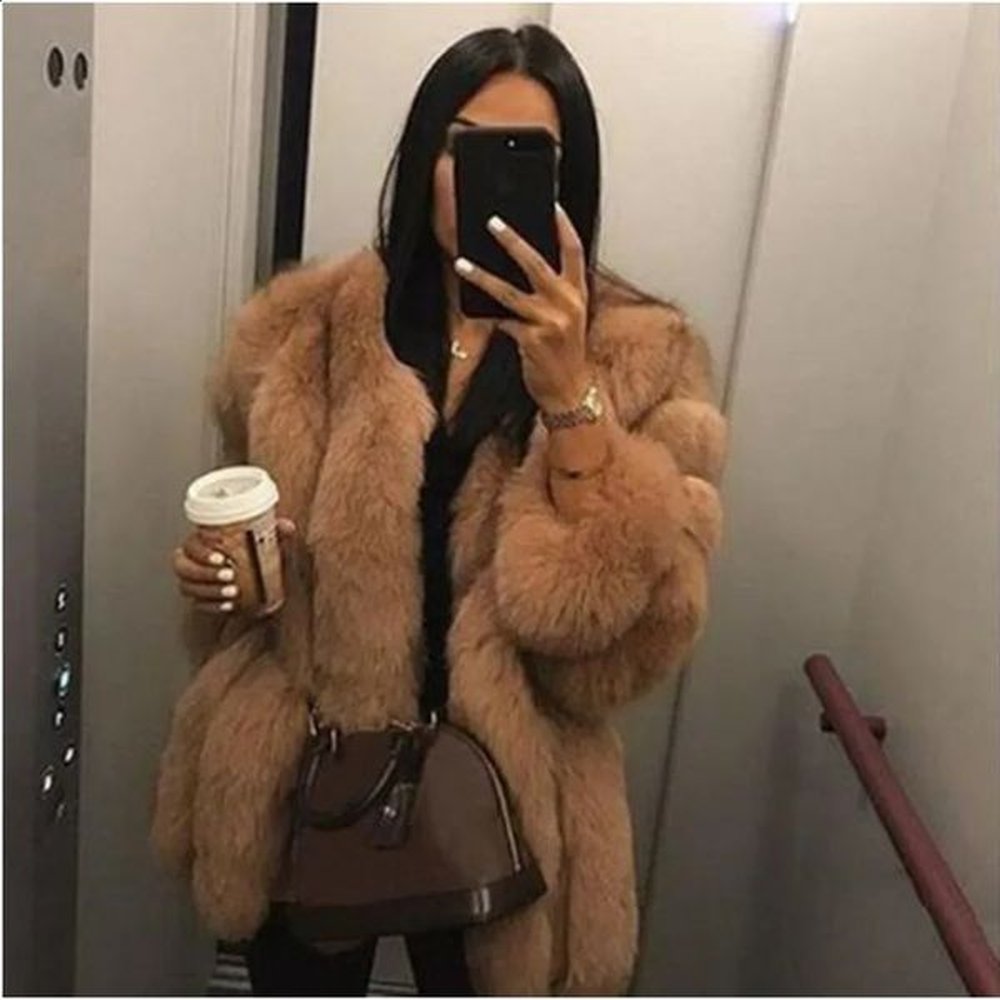 long synthetic fur leather jacket womens coat loose casual thick