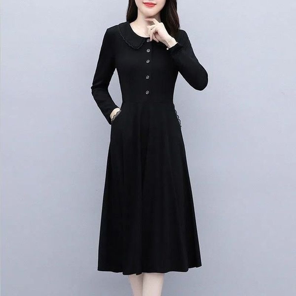 longsleeved dress large size slim waist bellycovering fashionable outfit temperament