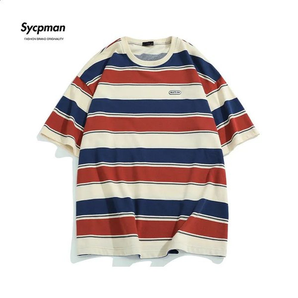 Loose Contrast Color Short Sleeve Main Striped T-shirts Couples For Men And Women In The Summer Of 240723